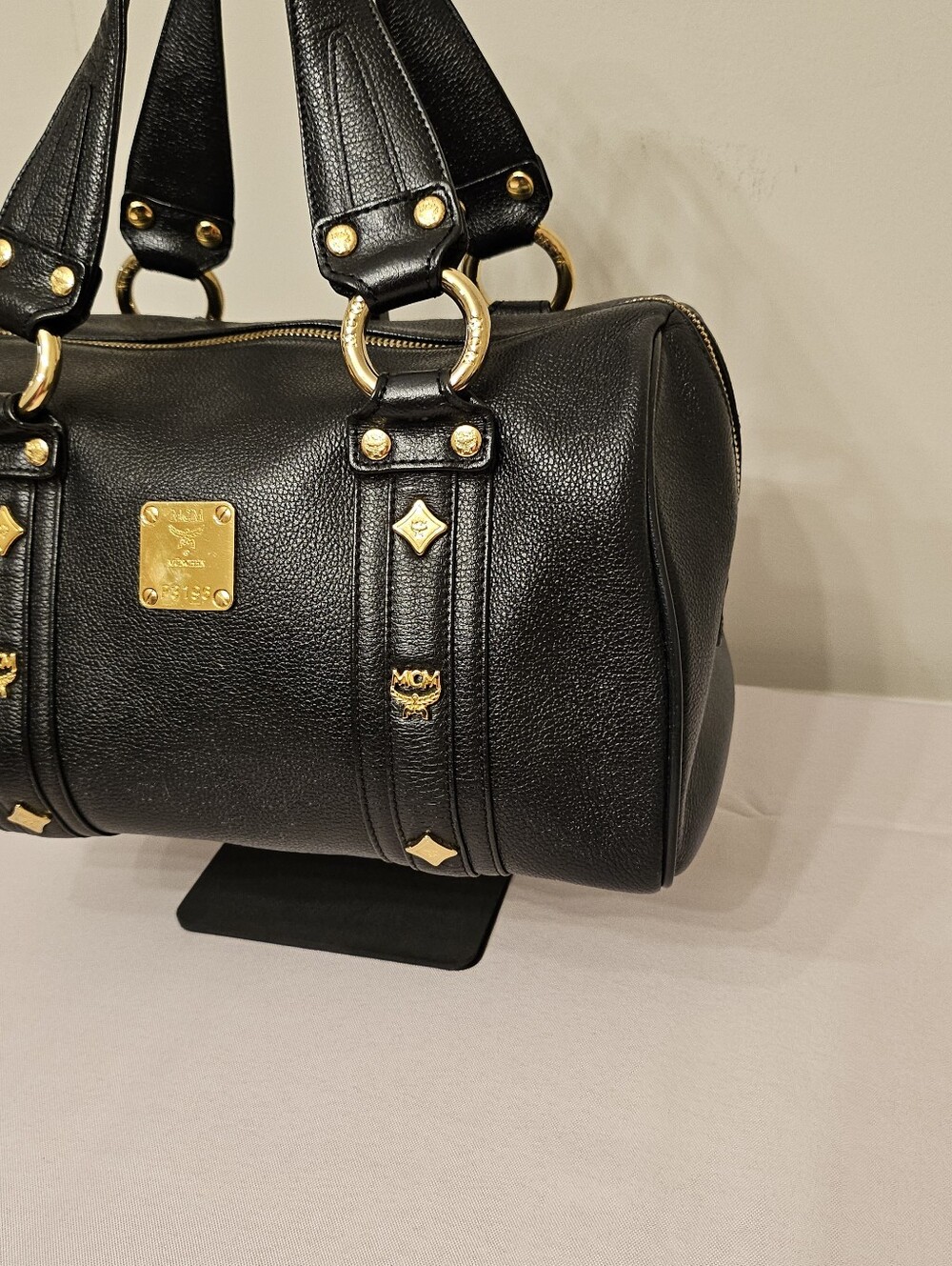 MCM Black Pebbled Leather Boston Bowler Satchel – Gold Hardware - Picture 2 of 16
